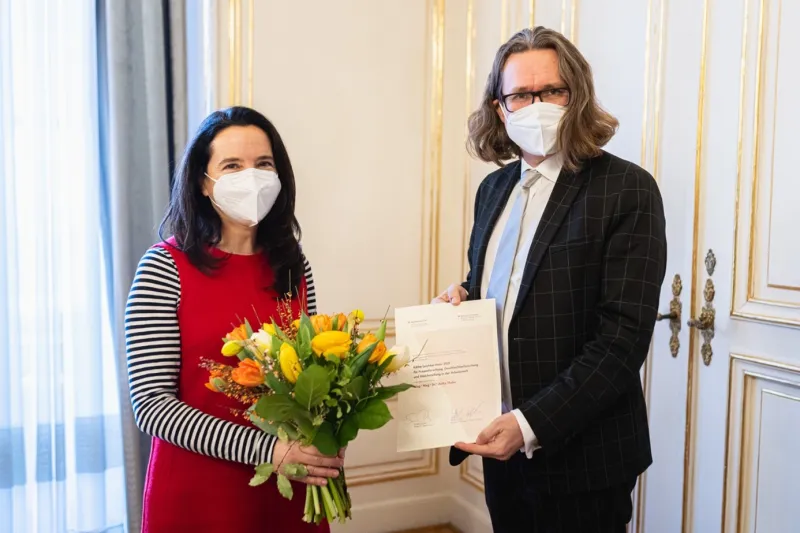 Anita Thaler und Wissenschaftsminister Polaschek
